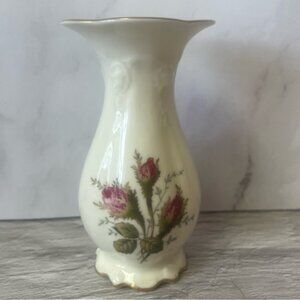 Vintage Rosenthal Group Germany Classic Moss Rose Bud Vase Ivory W/ Gold Border